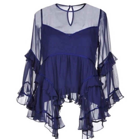 cinq a sept Tops - cinq a sept Melodie Tiered Silk Chiffon Top Indigo